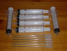 6 x 10ml syringe with blunt 4" long needle to refill ink cartridge, craft glue