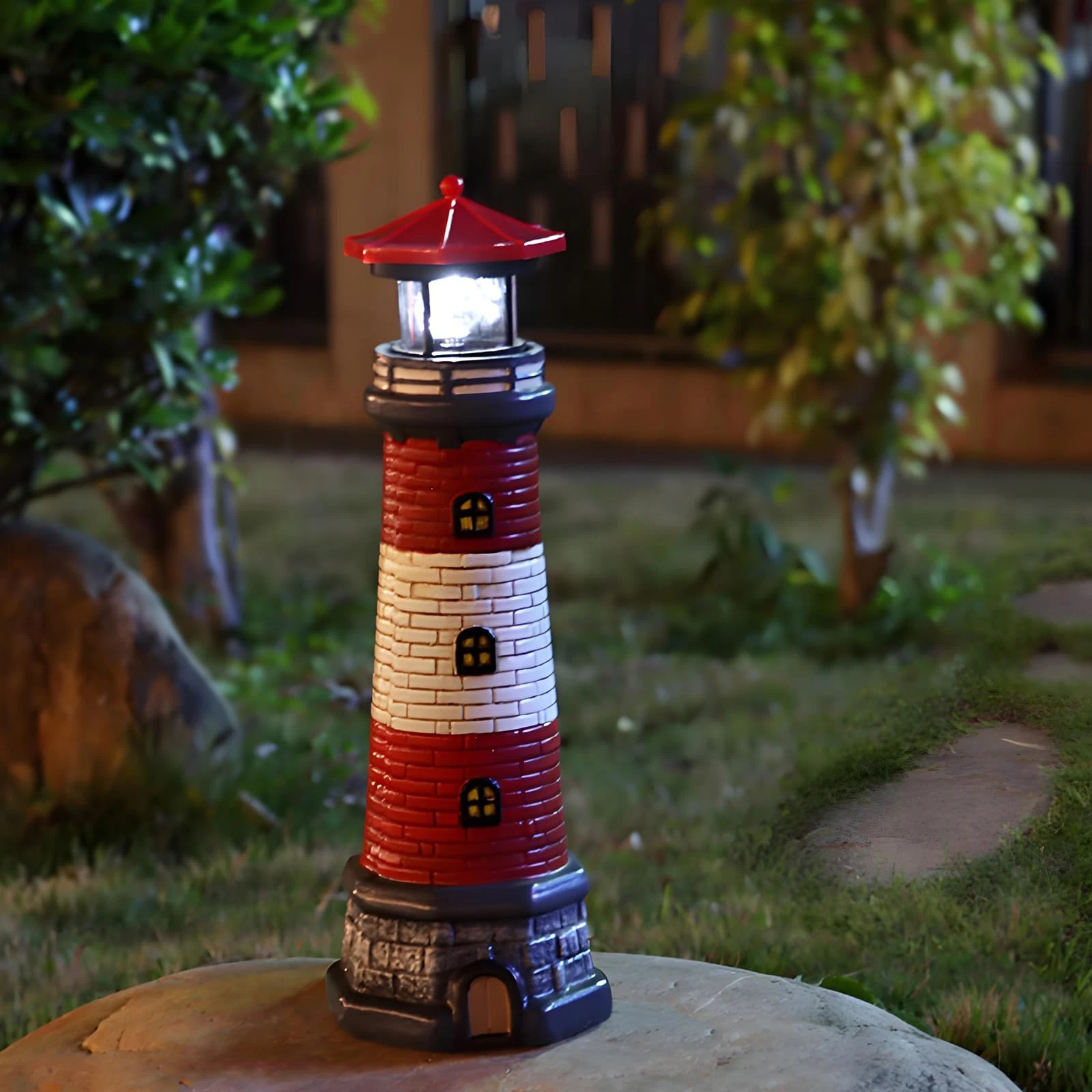 Garden Outdoor Statues, Waterproof Lighthouse Lights Lawn Decor; Automatic Ro...