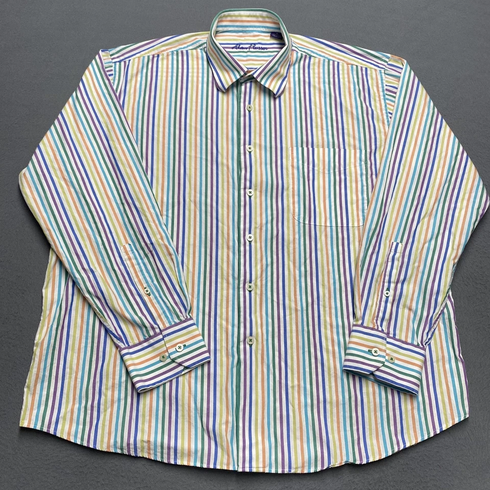 Alan Flusser 衬衫男式特大号多色条纹纽扣长袖 — 第 2/4 张图片