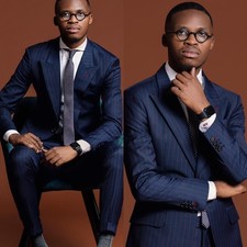 Peak Lapel Striped Men Suits Single Breasted Wedding Prom Tuxedos Regular Fit