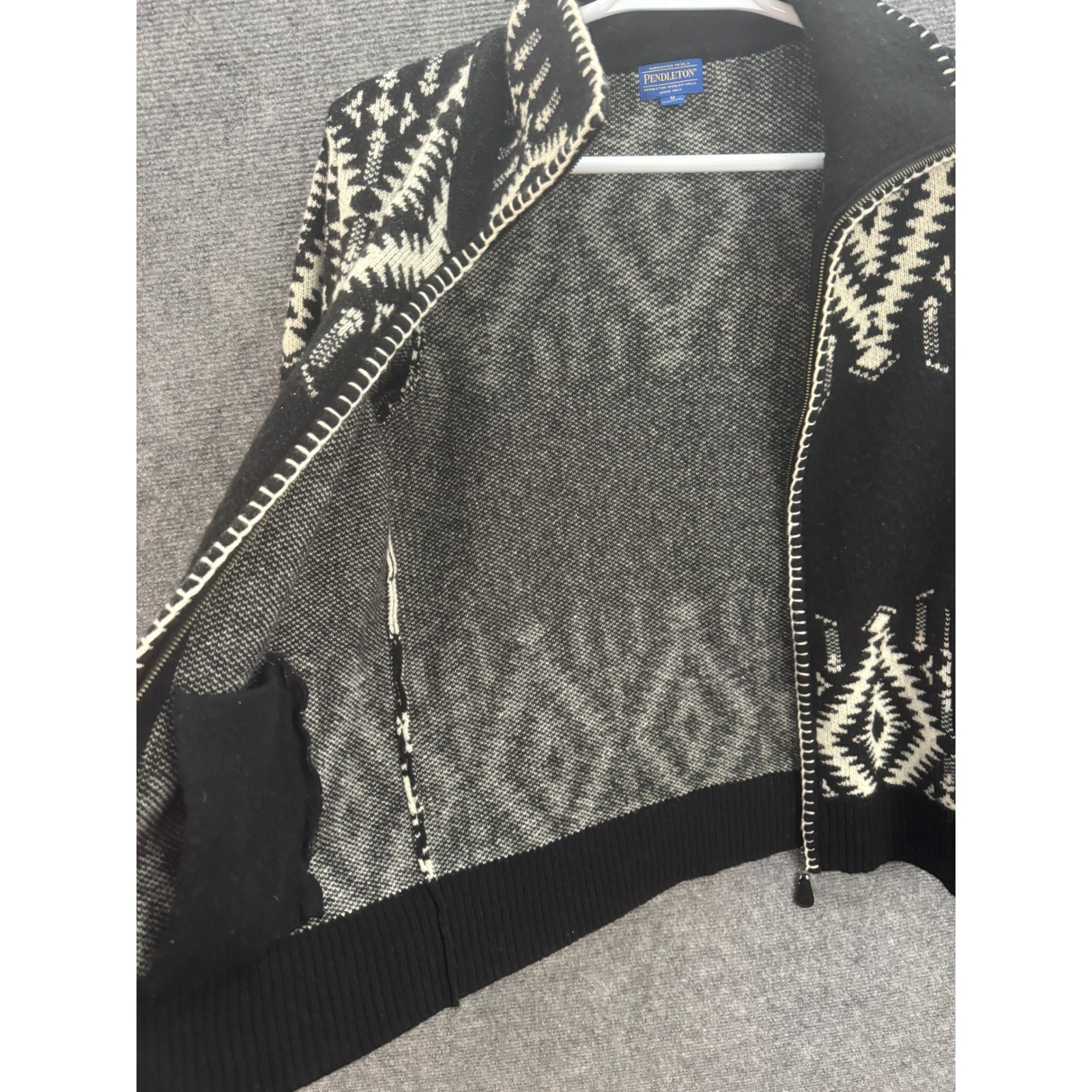 Pendleton Wool Zip Up Jacket Black White Geometri… - image 4