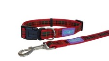 DOG & CO RED TARTAN NYLON DOG COLLAR AND LEAD SET SMALL MEDIUM LARGE | S/M  M/L 