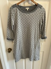 NWT Talbots Petites Gray and Navy Polka Dot 3/4 Sleeve Casual Dress, Petite