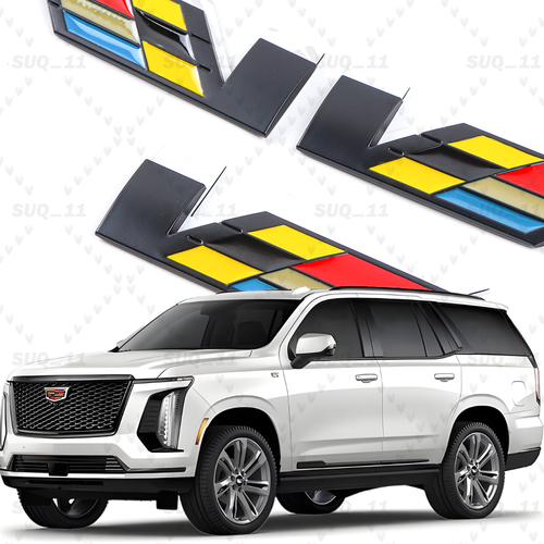 3PC For Escalade CTS SRX V Emblem 3D Metal Side Fender Rear Trunk Badge Black