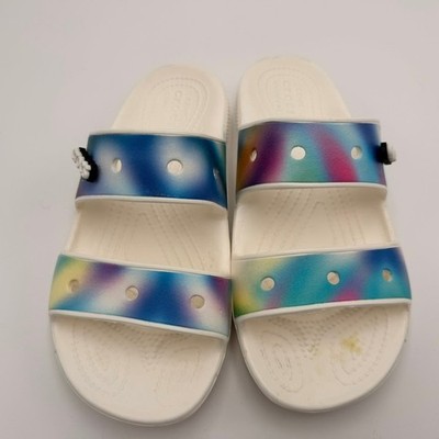 Crocs Classic Sandal 2.0 Women 7 Men 5 White Multi Spray Print Good 207771
