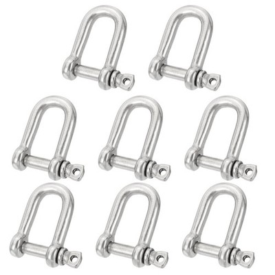 8Pcs 1/4''(5.7mm) 316 Stainless Steel D Shackle for Boat Chain, Silver Tone