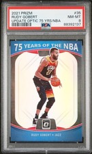 2021 PANINI PRIZM 75 YEARS OF THE NBA UPDATE OPTIC #35 RUDY GOBERT PSA 8