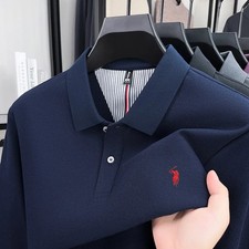 100 pure cotton high-end brand men's long sleeved polo shirt autumn fashion new