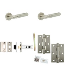 Image of Door Handle & Latch Set Satin Nickel Fluted Lever Round Plain On Rose