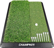 CHAMPKEY Dual-Turf Golf Hitting Mat  Come with 9 Tees  13 x 17, green