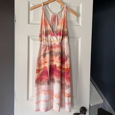 Kiara Watercolor Halter Maxi Dress Boho Sunset Ombre Lined Large