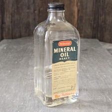Vintage McKesson's Mineral Oil Glass Bottle Original Label & Contents Pint
