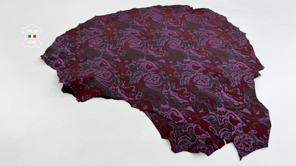 PURPLE & GREY PAISLEY PRINT ON WINE Thin Lamb Leather  2 skins 7sqf 0.6mm #C6919 - Image 2 of 4