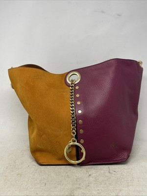 See By Chloe Gaia Colorblocked Suede & Leather Orange Burgundy