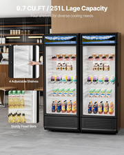 Commercial Merchandiser Refrigerator 9.7 Cu Ft Glass Door Beverage Cooler