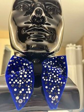 Luxury Blue Velvet Rhinestone Bow Tie   Crystal Studded Sparkle Bowtie for Men