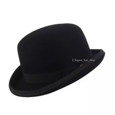 100 Wool Felt Derby Bowler with Removable Feather Fedora Hats