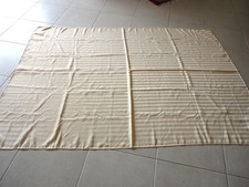 Striking Vintage Ecru Striped Damask Tablecloth 82 x 58
