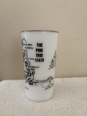 Vintage Hazel Atlas Maine State Souvenir Frosted Glass Tumbler Gold Rim