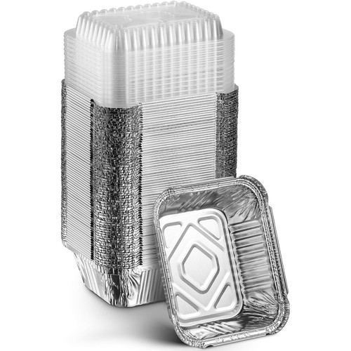 Disposable Takeout Pans with Clear Lids | 1lb Capacity Aluminum Foil Food Con...