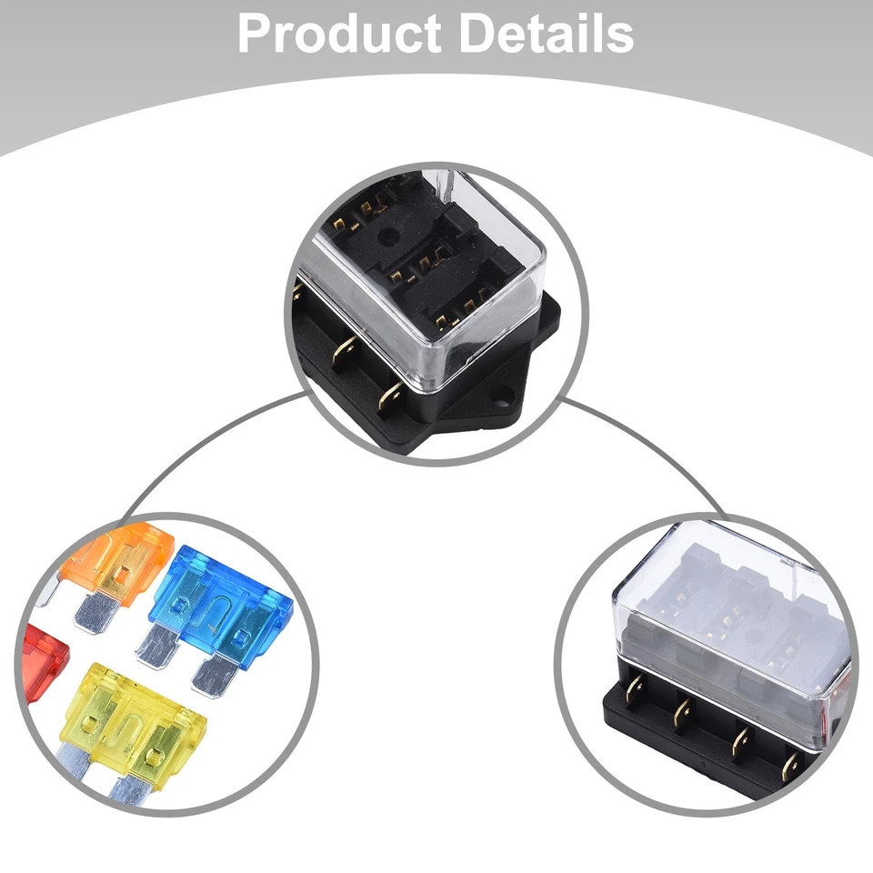 4 Way Fuse Block 12V Fuse Box Wear-resistant ABS Material Anti-corrosion - Image 3 of 4