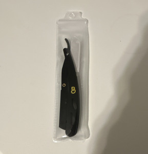 Black Folding Straight Razor with Plastic Sleeve Cover and Replacement Blades