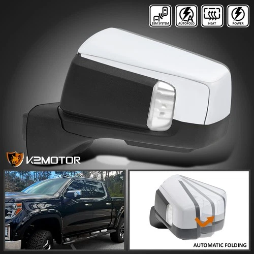Left Driver Side Fits 2019-2025 GMC Sierra 1500 chrome Power Fold Mirror+Puddle
