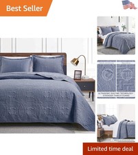 Soft Lightweight Coin Pattern Quilt for Queen Bed - All Seasons 3-Piece Set
