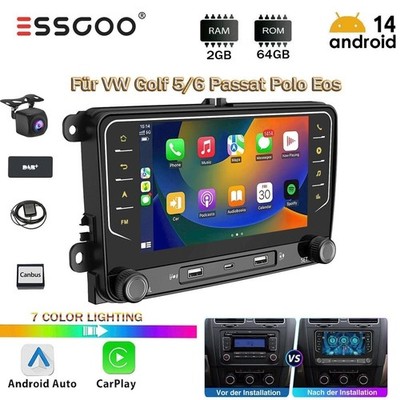 Für VW Tiguan 2007-15 T5 Transporter Android 14 Autoradio  64GB GPS Navi KAM DAB