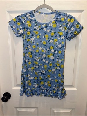 5T-7T Light Blue Floral Ruffle-Hem Dress