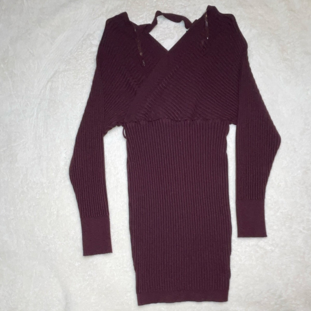 Windsor Burgundy Knit V-Neck Sweater Dress Long Sleeve Short | eBay