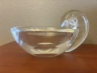 Steuben Crystal Bowl Dish Snail Scroll Handle Art Glass Signed