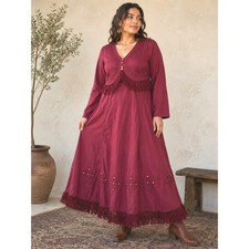 NWT VTG Anthony Mark Hankins Maxi Dress L Burgundy Embroidered Mirror Fringe Y2K