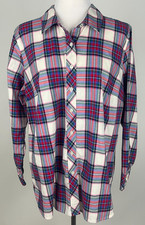 TALBOTS L/S Brushed Lightweight Cotton Flannel PLAID Shirt - 1X, Red Blue