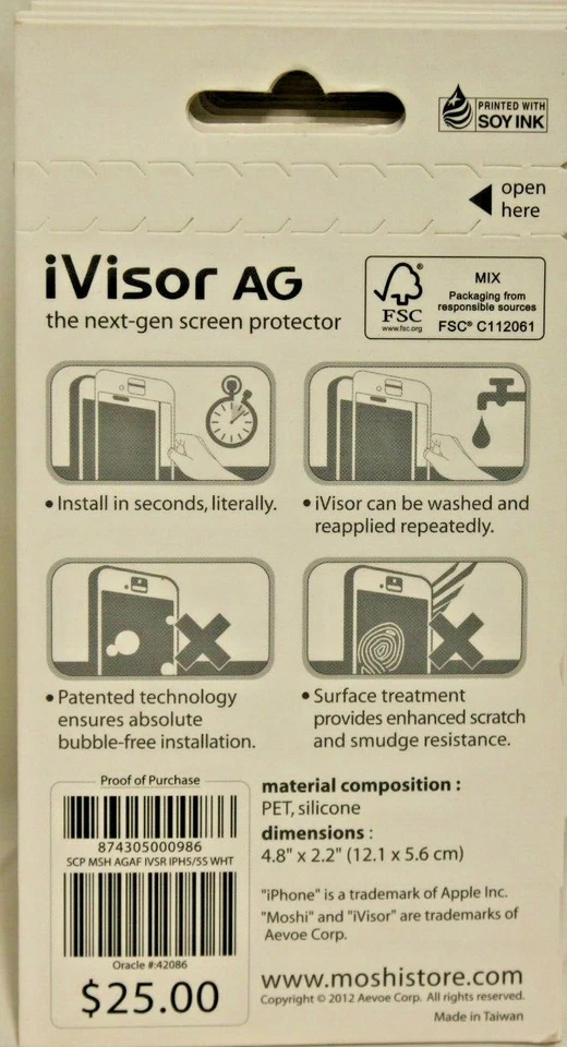 Протектор экрана Apple iPhone 5, 5s или 5c от Moshi iVisor AG черный или белый - Изображение 4 из 4