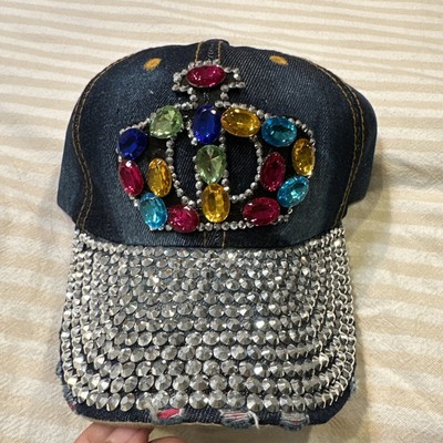 Brand New bling Studded distressed Denim Baseball Crown Cap  display picture 3