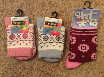 3 pairs Girls socks. Size 2-4yo, 3-4yo. Cotton 