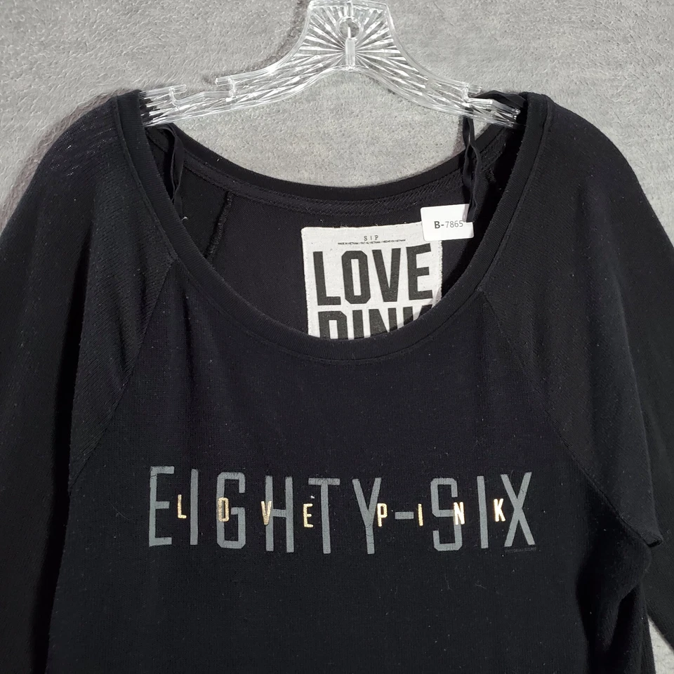 ROSA Victoria's Secret Mujer Sudadera Pequeña Negra Logo Love Manga Larga LEER Foto 3 de 4
