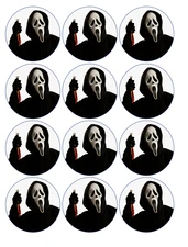12 ghost face, scream, edible paper, cupcake cookie toppers PRE CUT