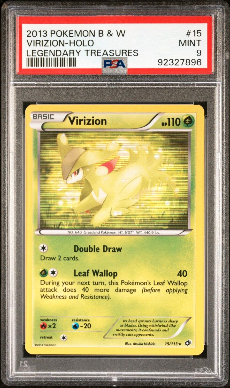 Pokemon PSA 9 MINT - Virizion 15/113 HOLO - Legendary Treasures 15/113 - POP 14