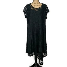 Ellos Womens sz 22 Dress Black Lace Asymmetric Hem Knee Length Short Sleeve