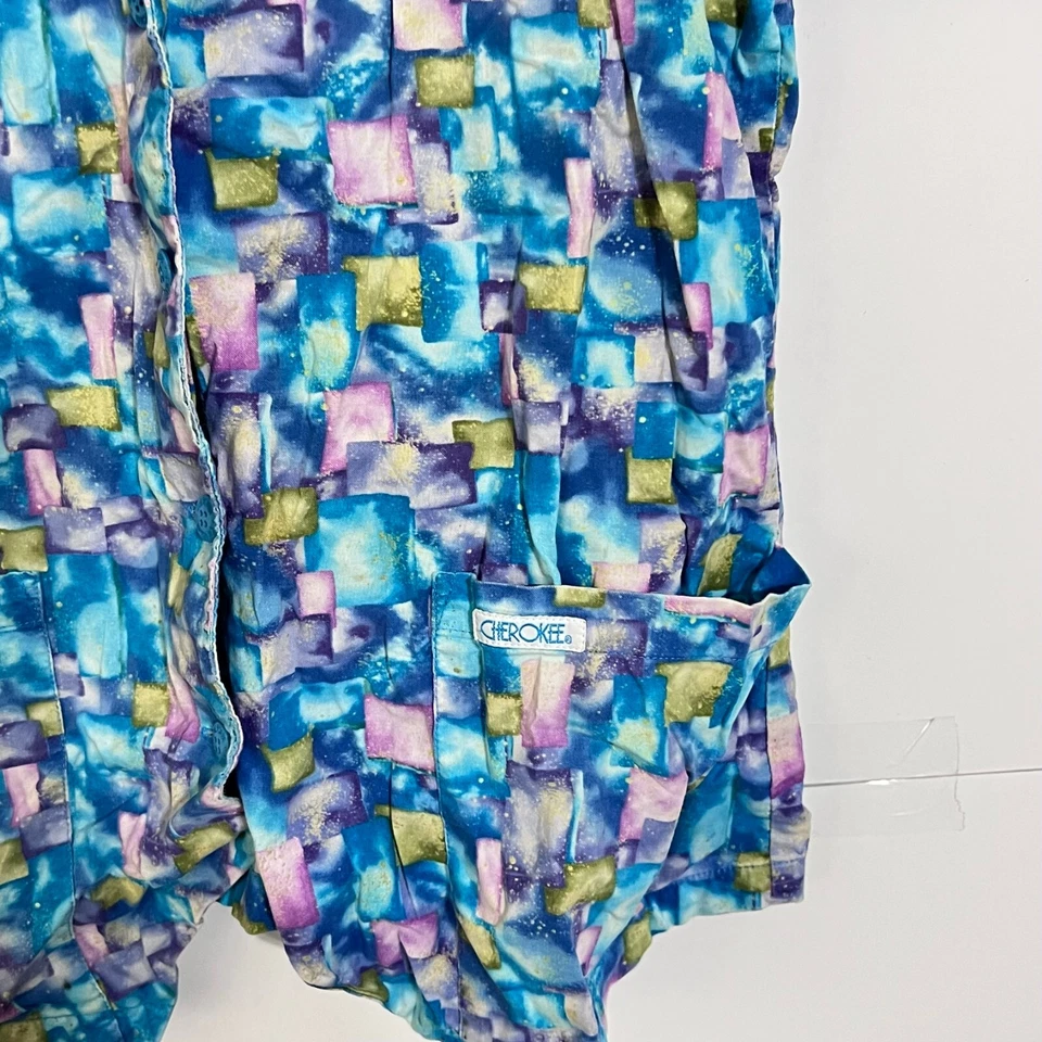 Blusa Médica Cherokee De Colección Para Mujer Talla S Azul Geométrica Bolsillos Con Botones Foto 3 de 4