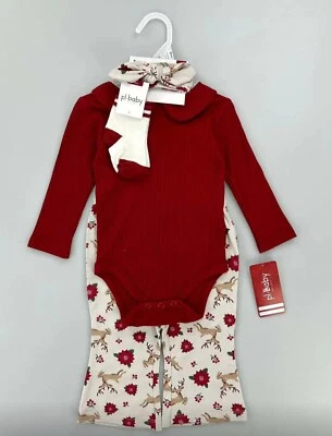 Baby Weihnachtsoutfit  4- teilig-Set/ Babykleidung Mädchen 3 Monate - Bild 1 von 3