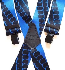 Mens Braces Heavy Duty 1.5" or 2" Motorbike Blue Tyre Tread Bikers Black Clips