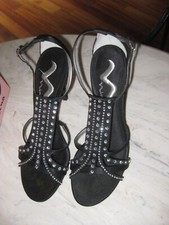 Nina Black Satin  Rhinestone Sparkly Heels Strappy Sandals 8M ULara with Box