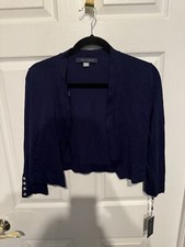 Tommy Hilfiger Navy Blue Long Sleeve Cropped Open Cardigan Women's Sz Small NWT