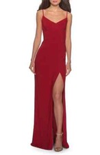 La Femme 28079 Side wrap Jersey Gown Sz 2 Deep Red 279