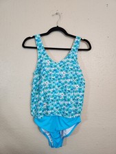 Lands End Women's Blue Green Tropical Floral One Piece Swimsuit Size Small