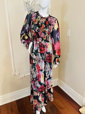 dalia macphee dress Tie Neck Printed Midi Sleeve lenght Used Unbranded Long Dress F