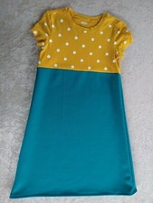 Girls 4T T-shirt Handmade Dress Yellow PokaDots Teal Skirt Short Sleeve